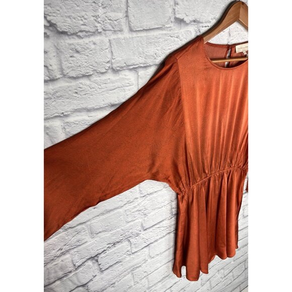 CABALLERO ANTHROPOLOGIE Women's Burnt Red Subtle Stripe Long Sleeve Short Dress - Picture 2 of 6